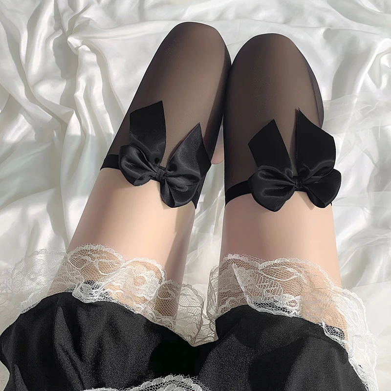 Чулки Kawaii Lolita принцесса с бантом для девочек Аниме Косплей до колена Длинные