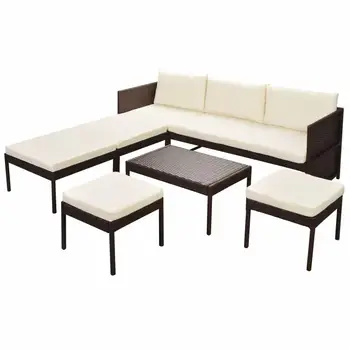 

6pcs Modern Garden Furniture Sets with Cushions Rattan Lounge Set Brown Outdoor Sofa Set for Garden Patio Balcony Nodic Style