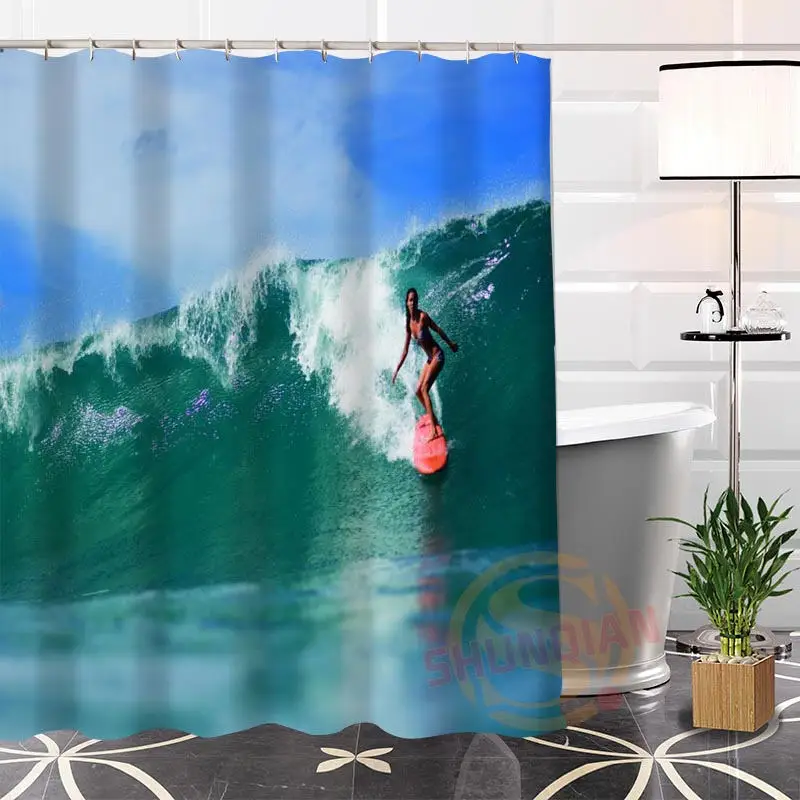 Surfing lady Fabric Shower Curtain Fashion Modern Hot Popular Custom bathroom 100% Polyester Waterproof Bath Curtains | Дом и сад