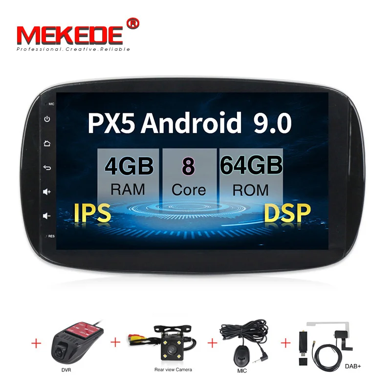 Ips DSP 4 ядра 2G ram Android 9,0 автомобильный мультимедийный плеер dvd gps для Mercedes/Benz Smart Fortwo автомобильный Радио стерео - Цвет: 64G CAMERA DVR DAB