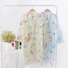 Летнее хлопковое газовое кимоно, халат, ночная рубашка, полная длина, японская Пижама, милый банный халат, вязаный женский халат, платье Yukata