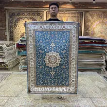 Yilong 2,7 'x4' персидский синий ковер с ручной вязкой изысканный турецкий ковер с Медальоном(HF204B