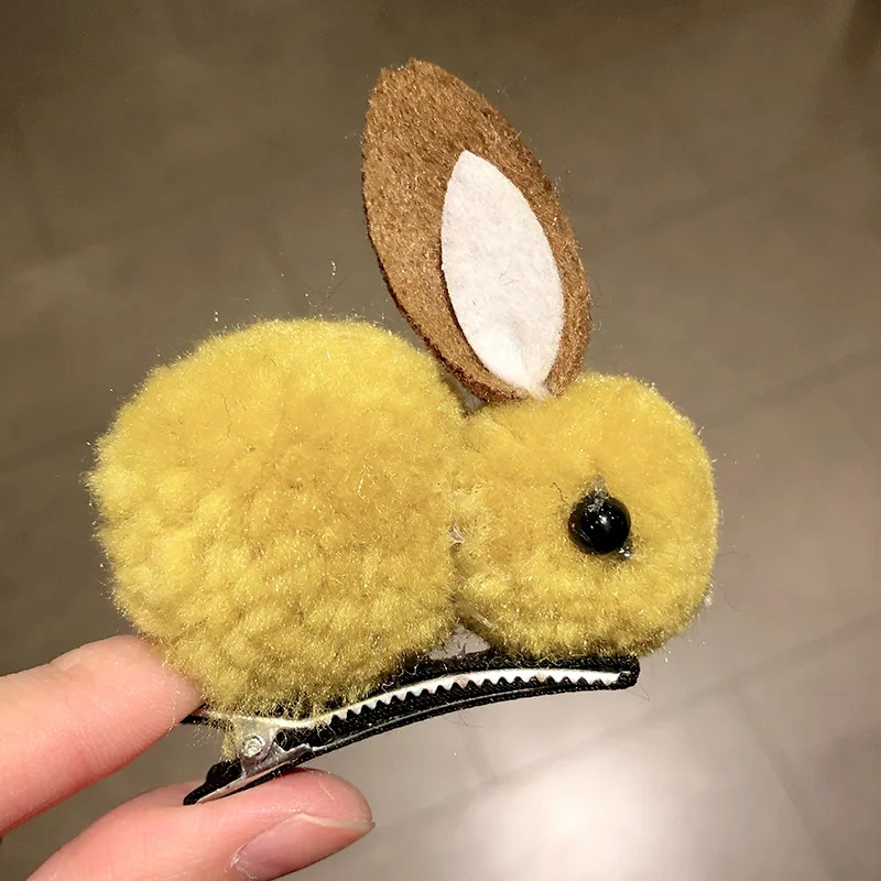 Милый красочный мультяшный 3D плюшевый кролик, эластичная повязка для волос, повязка для волос для девочек, заколка, милая заколка, резинка, аксессуары для волос - Цвет: yellow hairpin