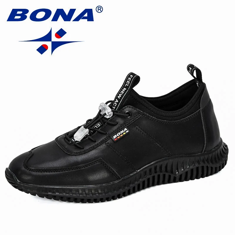 Black BONA/Новинка года; дизайнерская повседневная обувь; мужские кроссовки; мужская обувь на плоской подошве; модная мужская обувь для прогулок и отдыха; Tenis Masculino trendy - Цвет: Black