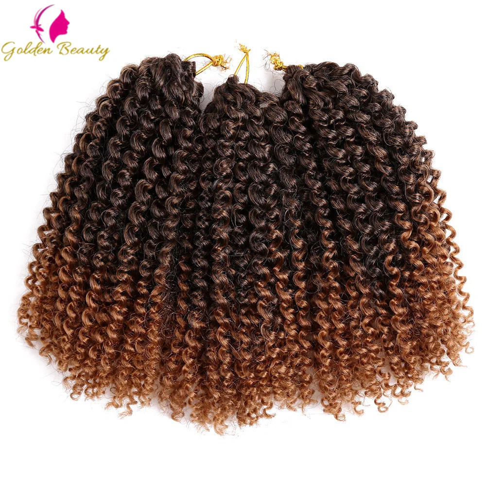 8" 12" Afro Kinky Twist Crochet Braids Synthetic Bohemian Curly Braiding Hair Extension Ombre Marley Crochet Hair Golden Beauty