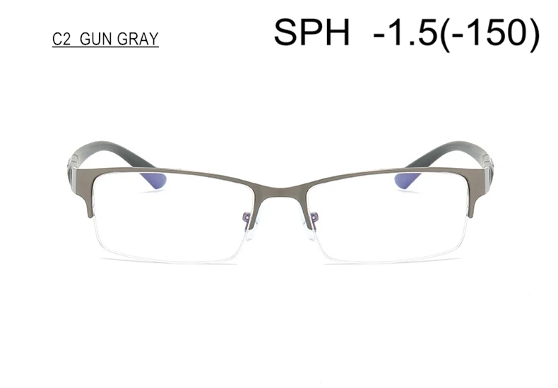 GUN GRAY (-1.5) Очки по рецепту для близорукости SPH-0,5-1-1,5-2-2,5-3-3,5-4-4,5-5-5,5-6 для женщин и мужчин полуоправа для близоруких F122 - Цвет оправы: GUN GRAY (-1.5)