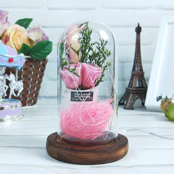 

LED Eternal Flower Immortal Flora Light Up Dome Beauty and The Beast Rose In A Flask Valentine's Day Birthday Christmas Day Gift