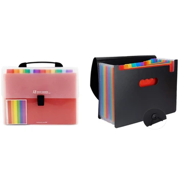 

1Pcs 13 Pockets Plastic Expanding Accordion Folders & 1Pcs 12 Pockets Filing Folders Accordion File Organizer with Lid