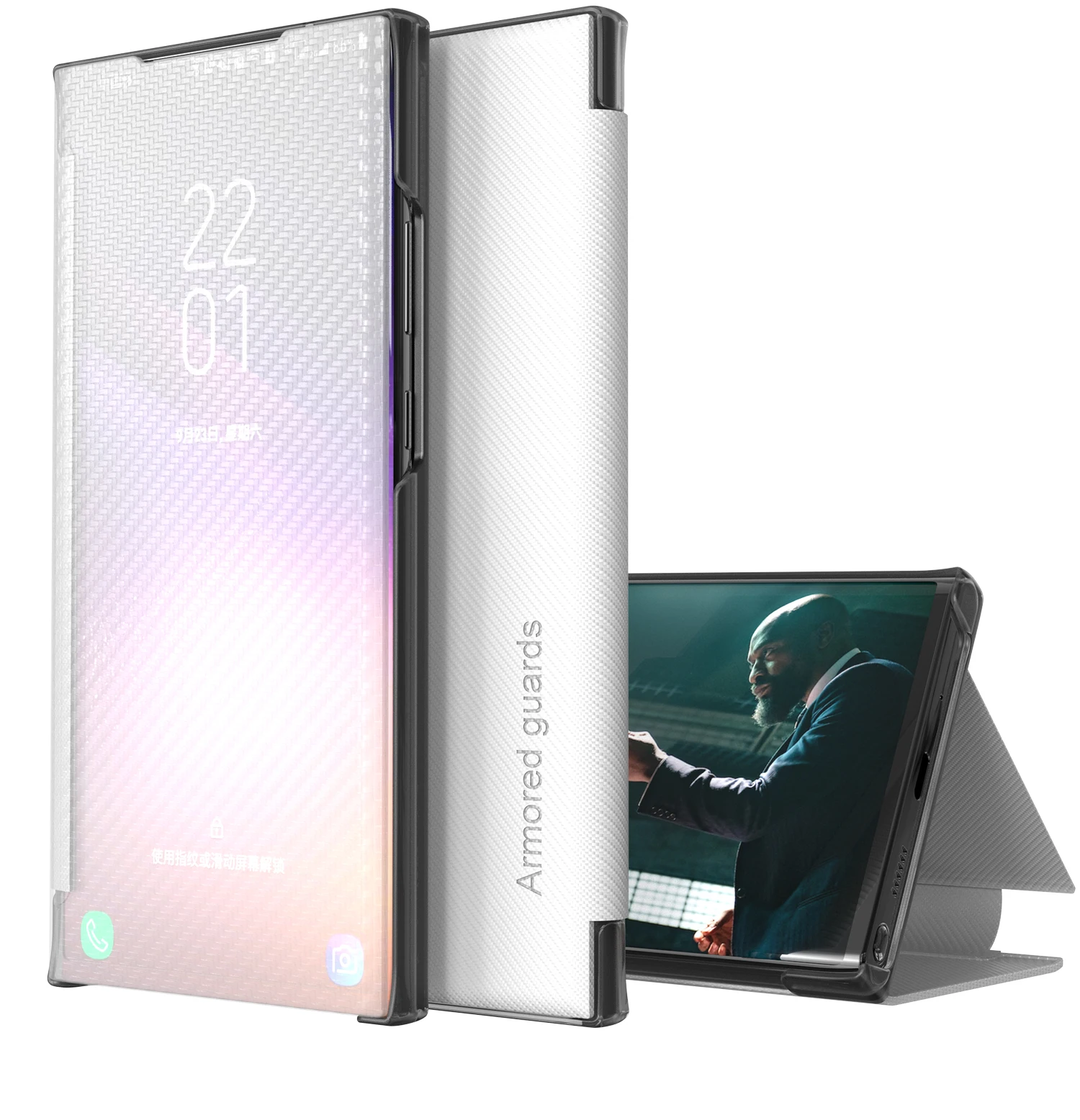 Carbon Fiber Smart Flip Foldable Phone Case For Xiaomi Redmi Poco Note 9T 10 10S 9S 9 M3 X3 10T Power Pro Max NFC 5G 4G Cover