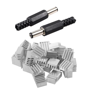 

50Pcs 9x9x5mm Mini Aluminium Heatsink for IC LED Chipset RAM & 50 Pcs 5.5X2.1mm Male Solder DC Power Barrel Tip Plug Jack Straig