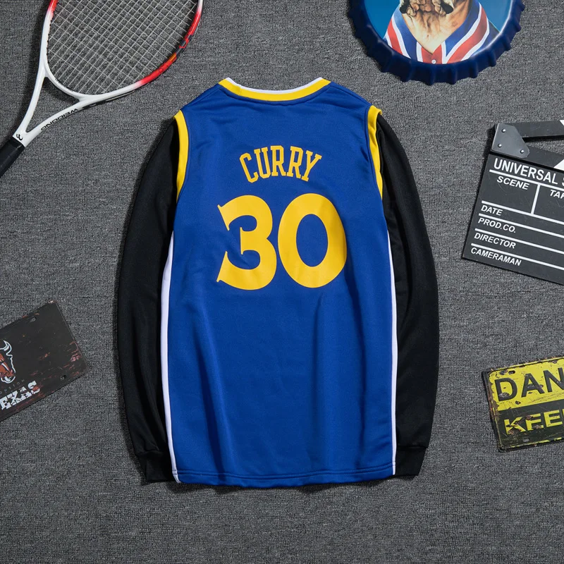 Warriors 30 No. Карри баскетбольная Футболка поддельные из двух частей спортивные с длинным рукавом Мужчины и женщины весна и осень вырез лодочкой свободные и P