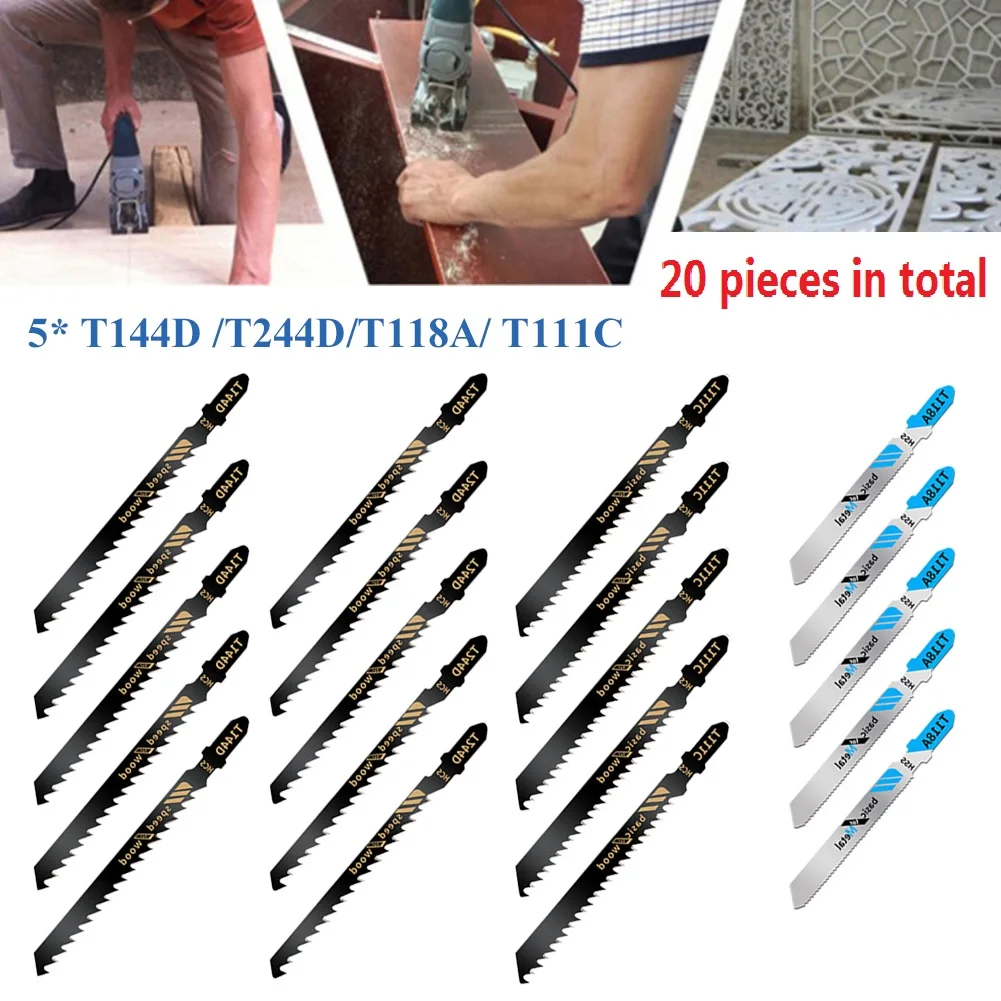 

20pcs Jig Saw Blade T-shank Saw Blade Woodworking Tools Cutter For Wood Metal Plastic Cutting T144D/T244D/ T111C/T118A