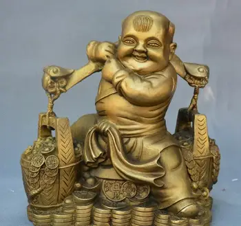 

Collect Chinese fengshui old Bronze Boy picking gold yuanbao wealth statue