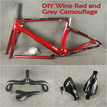 

T1000 UD Glossy DIY Wine Red and Grey Camouflage MCipollini NK1K carbon Frames Cipollini Handlebar Saddle Water Bottle cages
