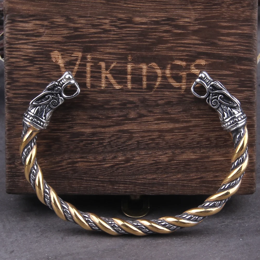 Cuff Bracelet Stainless Steel Nordic Viking Norse Dragon Bracelet Men Wristband Cuff Bracelets with Viking Wooden Box