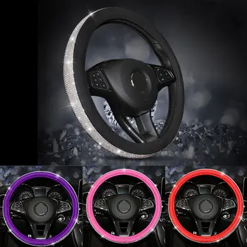

Steering Wheel Cover Steering Wheel Braid Universal Steering Wheel Wrap Auto Protection with Beautiful Rhinestones PU Fashion