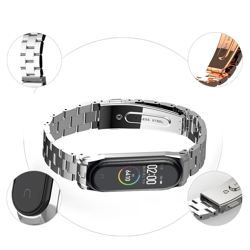 Металлический ремешок для часов mi band 4, ремешок mi lanese из нержавеющей стали для Xiaomi mi, ремешок 4/3, совместимый браслет mi Band 3, браслет