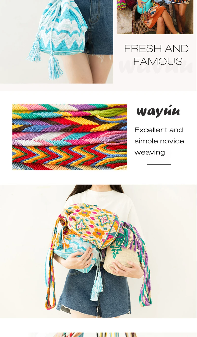 Wayuu вязание крючком ручной DIY Вибрационный классический мешок загадочный Тотем из колумбийских меньшинств ручной работы волнистые кружева нить группа линия