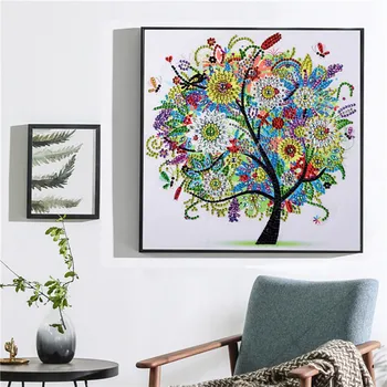 

5D DIY Diamond Painting Sets Full Drawing Tree Cross Stitch Point Drill for Living Room Bedroom Wall Decoration Art Four Seasons