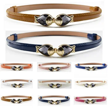 

Lady Women Metal Rhinestone Fish Buckle Belt Faux Leather Jeans Dress Waistband HGBLT0311