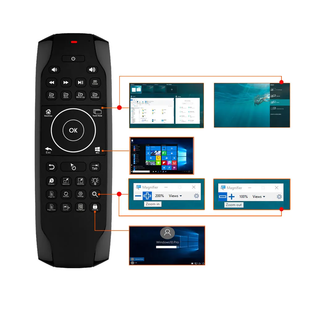 G7 Win10 GYRO Air Mouse QWERTY Keyboard LED Backlit Mini 6-Axis TV Smart Remote Control For Win 10 Laptop PC HTPC HT