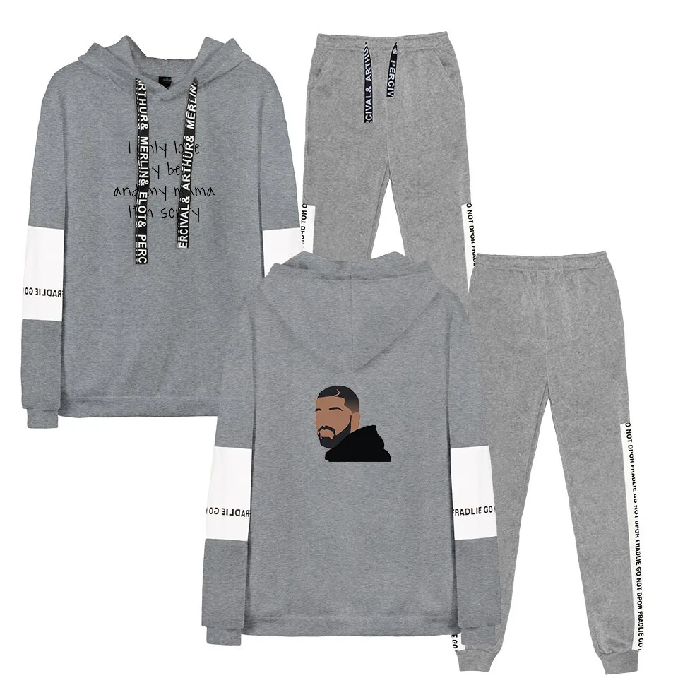 New hot Two Pieces Set fashion hooded sweatshirt Drake male star  man men