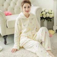 Cartoon Winter Home Clothing For Women Yellow Pajamas Set Warm Pyjamas Suit Casual Soft Homewear Nightwear Nightgown Sleepwear