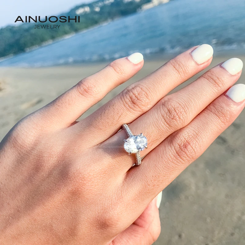 AINUOSHI 925 Sterling Silver Oval Cut 7x10mm SONA Diamond Engagement Rings For Women Exquisite Anniversary | Украшения и