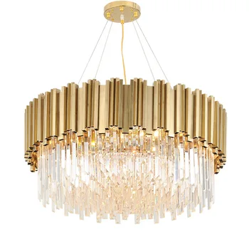 

Pendant Lights Living Room Postmodern Simple Metal Bronze Restaurant Lamp Round Project Villa Light Luxury Crystal Lamp