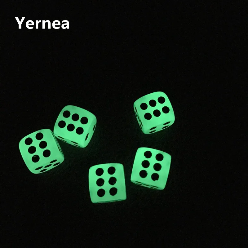 Boardgame Glowing Dice 50/100/200Pcs/Lot 14mm Round Corner Fluorescent Green Black Spots Nightclub Bars Luminous Set Yernea