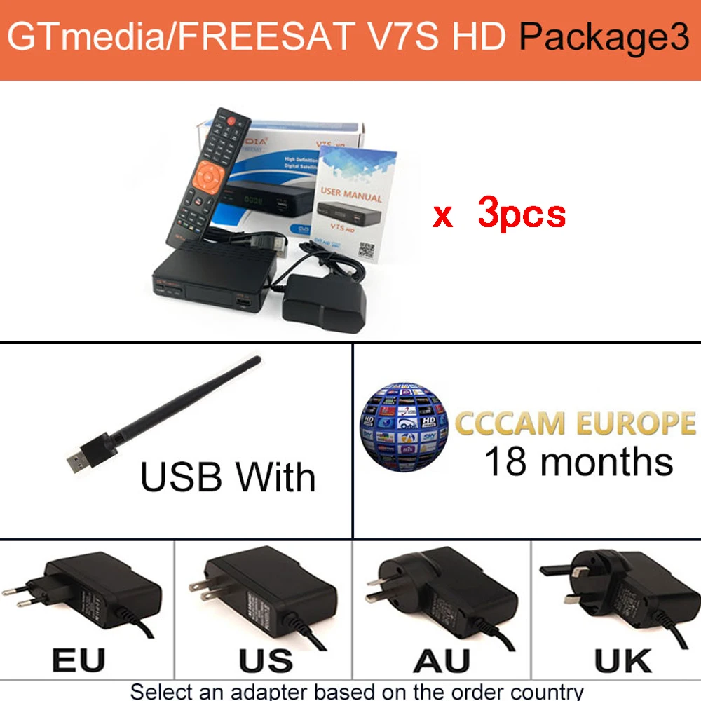 Подлинный GT медиа V7SHD полный спутниковый ТВ-приемник DVB-S/S2 Complian USB 2,0 высокоскоростной хост выход ИК для 38 кГц - Цвет: 3 V7SHD n wifi
