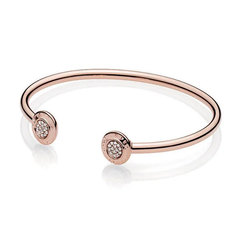 Подлинный 925 пробы Серебряный Розовый Золотой буквенный знак с кристаллом Открытый Пан браслет подходит для женщин бисера Шарм DIY ювелирных изделий