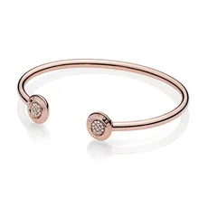 Подлинный 925 пробы Серебряный Розовый Золотой буквенный знак с кристаллом Открытый Пан браслет подходит для женщин бисера Шарм DIY ювелирных изделий