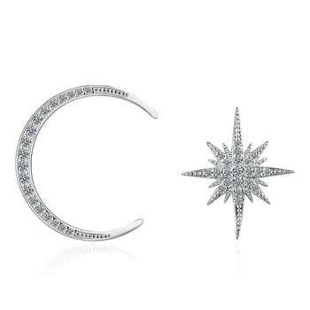 

Rose Gold Silver Stud Earrings 925 Sterling Silver Star Moon Crystal Earring For Women New Jewelry 2020