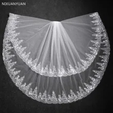 Модная двухслойная свадебная вуаль белого цвета и цвета слоновой кости, фатиновая свадебная вуаль с гребнем, кружевная кромка, свадебные аксессуары, фата невесты