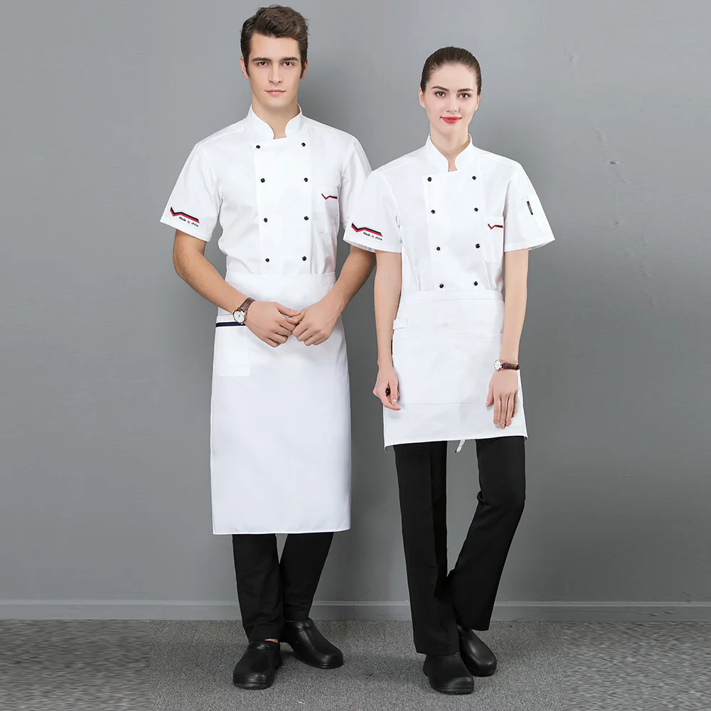 M-3XL Men and women embroidery chef uniforms restaurant hotel Double breasted catering bakery cotton Chef Jackets waitress shirt