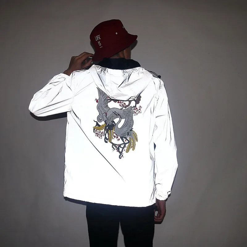 New men's autumn Men /women windbreaker 3m reflective jacket casual hip hop Hooded coats streetwear night shiny harajuku jackets