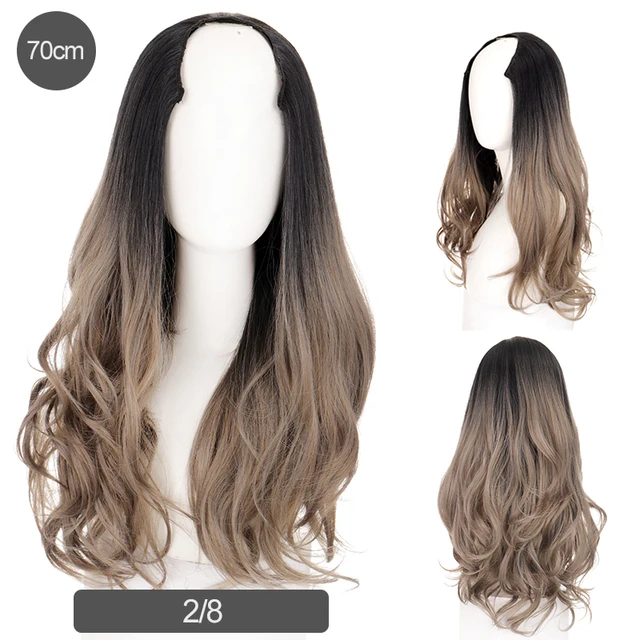 DIFEI Synthetic U Clip In One Piece Hair Extension Long Wavy Half Wig Hair Extension Natural Brown Hair Piece For Women Use 2i8