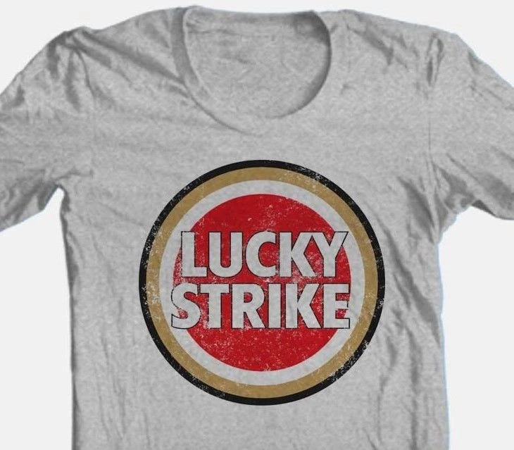 

Lucky Strike T Shirt Distressed Logo Vintage Style Distressed Heather Grey Tee Print Cotton High Quality