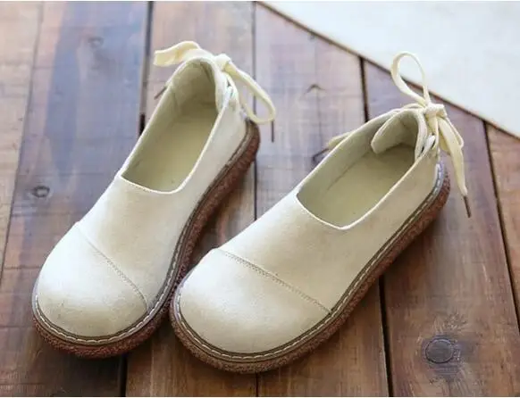 Beige Careaymade-Mori/Женская художественная обувь в стиле ретро с круглым носком на толстой подошве; большие размеры; Осенняя удобная повседневная обувь ручной работы, визуально увеличивающая рост - Цвет: Beige