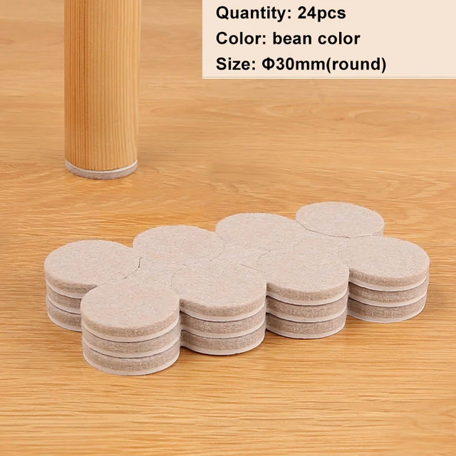 Felt Chair Leg Pads Floor Protectors Table Furniture Leg Feet Cover Caps Round 5mm Thick Anti Scratch Furniture Felt Pads DIA 30mm 24PCS