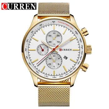 

CURREN Luxury Brand Watch Men Quartz Sport Casual Business Stainless Steel Mesh band Gold Clock male Date Relogio Masculino