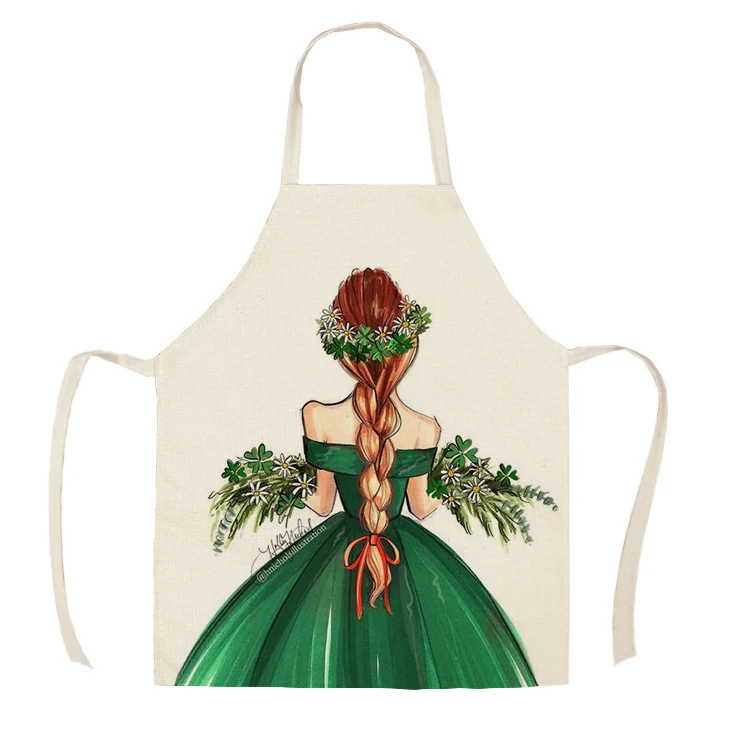 1Pcs Kitchen Apron Vogue Girls Beauty Fashion Printed Sleeveless Cotton Linen Aprons for Men Women Home Cleaning Tools55*68cm
