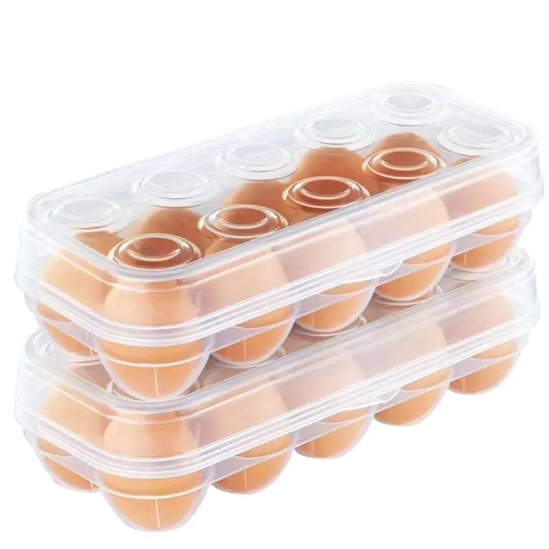 

1 Pc Stackable Plastic Covered Egg Tray Holder Storage Container for Refrigerator Carrier Bin with Lid and Handl Holds 10 Eggs