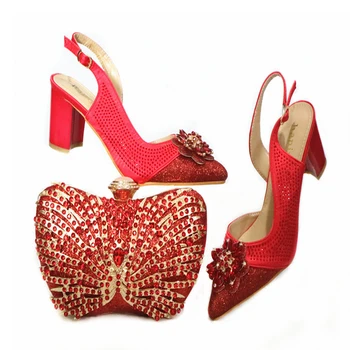 

African Lady Shoes and Bag Set Elegant Style Nigerian Lady Shoes Matching Bag with Shinning Crystal in VC design