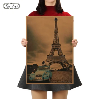 

TIE LER Paris Eiffel Tower Nostalgia Photo Kraft Paper Bar Poster Retro Poster Decorative Painting
