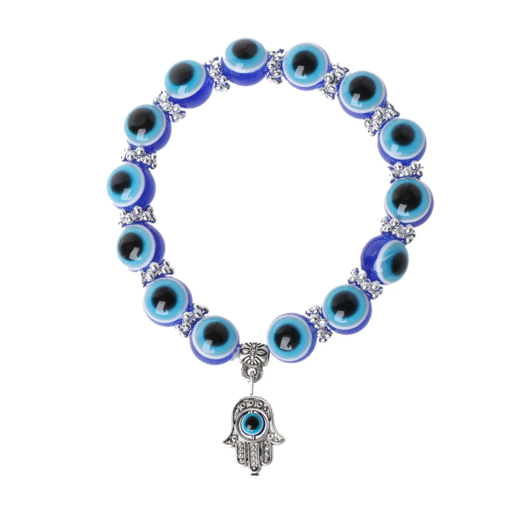 

Blue Evil Eye Beads Stretch Bracelets Fatima Hand Pendant Hamas Fashion Jewelry W2952001