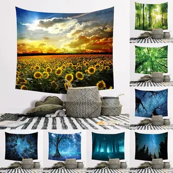 

Rectangle Wall Tapestry Tree Forest Star Sky Sunflower Print Tapestry Bedspread Blanket Backdrop Decor Wall Hanging Tapestry