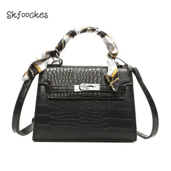 

Skfoockes Handbags 2020 New Solid Color Fashion Crocodile Pattern Shoulder Bag Lock Crossbody Small Square Bag Handbag for Women