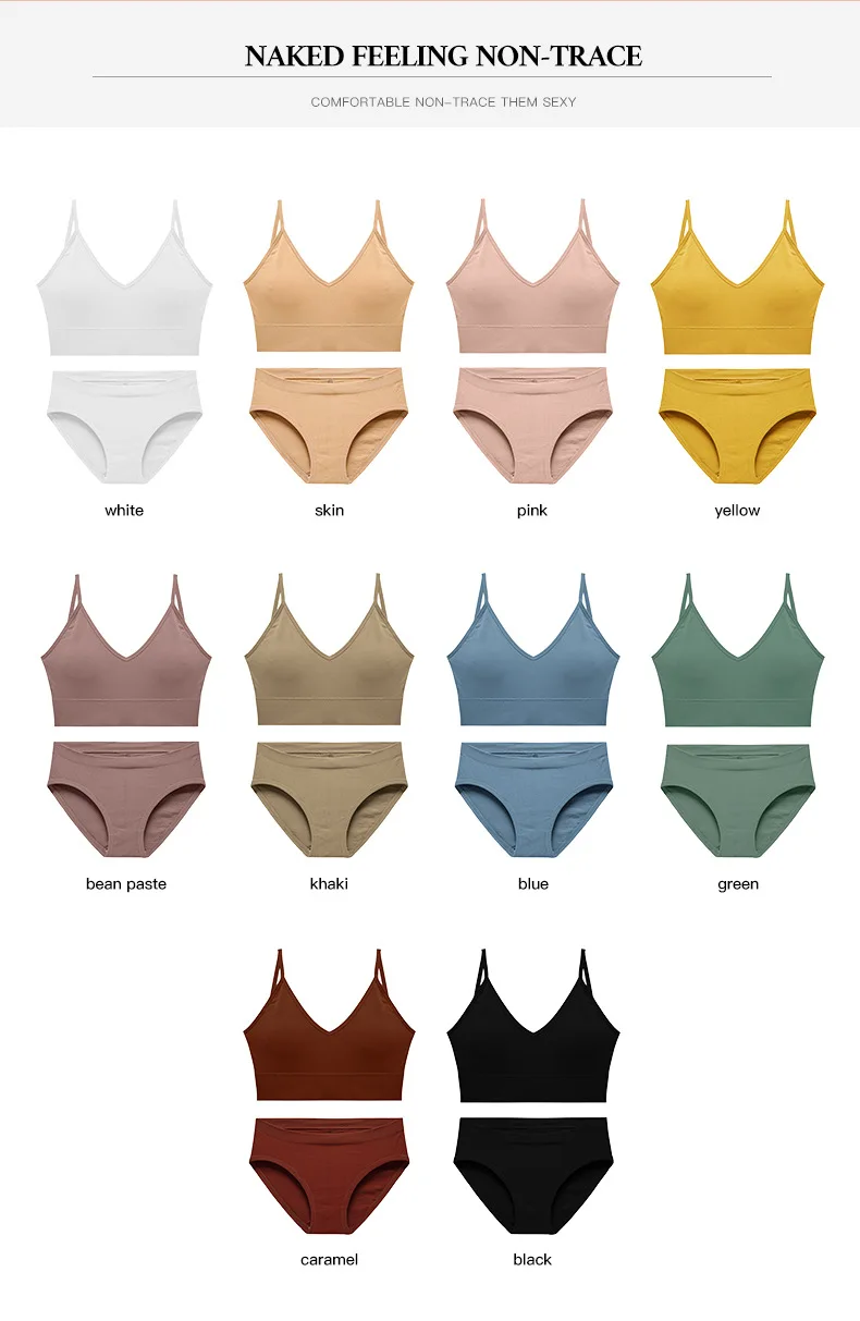 SALSPOR Seamless Underwear Set Women Sport Solid Panties Bra Set Wireless Padded Bra Plus Size Comfortable Lingerie Suit womens lingerie sets